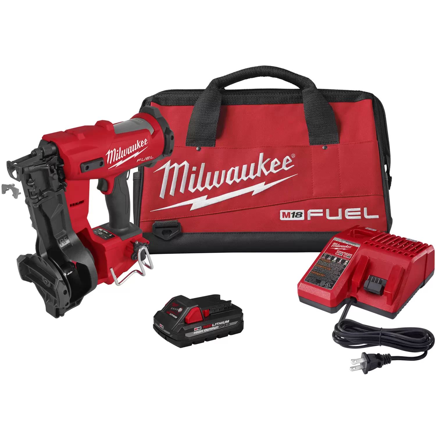 Milwaukee 2909-21 M18 FUEL Cordless Coil Roofing Nailer Kit, 3AH